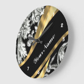 Schwarz-Weiß-Damast Große Wanduhr (Winkel)
