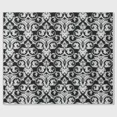 Schwarz-Weiß-Damast Großes Muster drucken Geschenkpapier (Flach)
