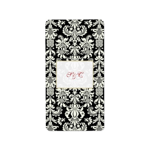 Schwarz/Weiß-Damast-Hershey-Mini-Wrapper Adressaufkleber (Vorne)