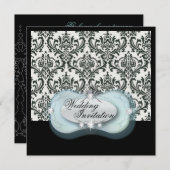 Schwarz-Weiß-Damast-Hochzeit Einladung (Vorne/Hinten)