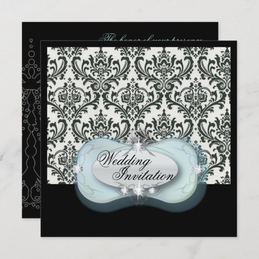 Schwarz-Weiß-Damast-Hochzeit Einladung (Vorne/Hinten)