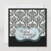 Schwarz-Weiß-Damast-Hochzeit Einladung (Vorderseite)