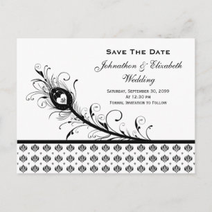 Schwarz-Weiß-Damast-Hochzeit Save the Date Ankündigungspostkarte