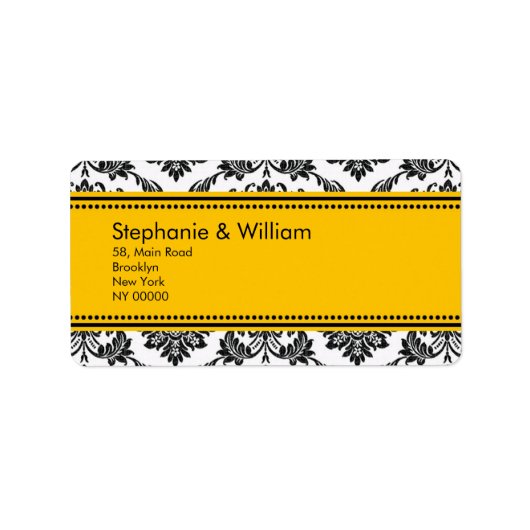 Schwarz-Weiß-Damast-Hochzeitsadressen-Labels Adressaufkleber (Vorne)