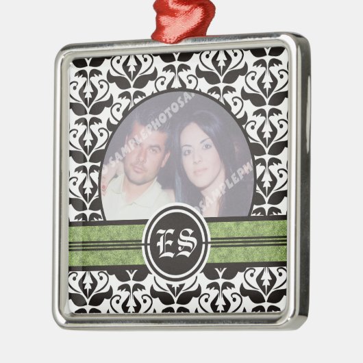 Schwarz-Weiß-Damast-Hochzeitsdekor Foto Ornament Aus Metall (Links)