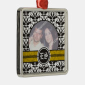 Schwarz-Weiß-Damast-Hochzeitsdekor Foto Ornament Aus Metall (Rechts)