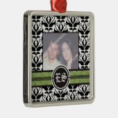 Schwarz-Weiß-Damast-Hochzeitsdekor Foto Ornament Aus Metall (Rechts)