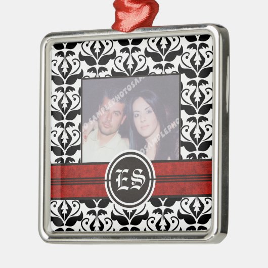Schwarz-Weiß-Damast-Hochzeitsdekor Foto Ornament Aus Metall (Links)