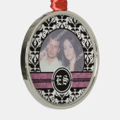 Schwarz-Weiß-Damast-Hochzeitsdekor Foto Ornament Aus Metall (Rechts)