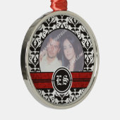 Schwarz-Weiß-Damast-Hochzeitsdekor Foto Silbernes Ornament (Rechts)