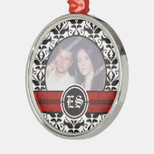 Schwarz-Weiß-Damast-Hochzeitsdekor Foto Silbernes Ornament (Links)