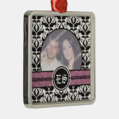 Schwarz-Weiß-Damast-Hochzeitsdekor Foto Silbernes Ornament (Rechts)