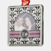 Schwarz-Weiß-Damast-Hochzeitsdekor Foto Silbernes Ornament (Links)