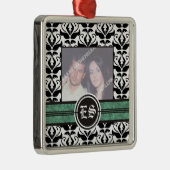 Schwarz-Weiß-Damast-Hochzeitsdekor Foto Silbernes Ornament (Rechts)