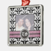 Schwarz-Weiß-Damast-Hochzeitsdekor Foto Silbernes Ornament (Links)