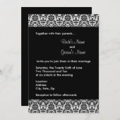 Schwarz-Weiß-Damast-Hochzeitseinladung Einladung (Vorne/Hinten)