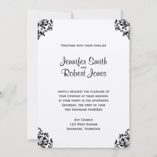 Schwarz-Weiß-Damast-Hochzeitseinladung Einladung (Rückseite)