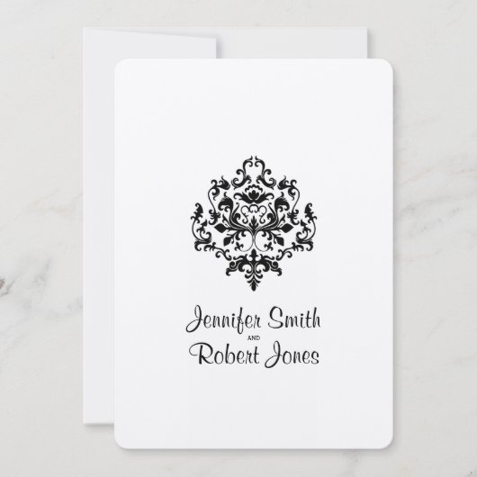 Schwarz-Weiß-Damast-Hochzeitseinladung Einladung (Vorderseite)