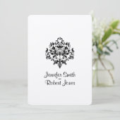 Schwarz-Weiß-Damast-Hochzeitseinladung Einladung (Stehend Vorderseite)