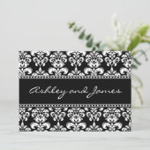 Schwarz-Weiß-Damast-Hochzeitseinladungen Einladung (Stehend Vorderseite)