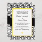 Schwarz-Weiß-Damast Hochzeitsempfang - gelb Einladung (Vorne/Hinten)