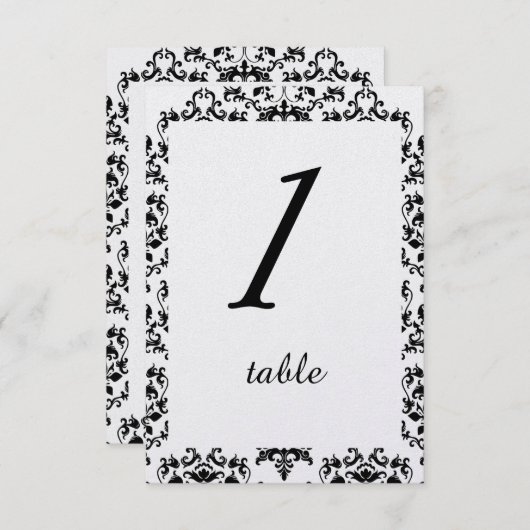 Schwarz-Weiß-Damast-Hochzeitskarte Einladung (Vorne/Hinten)