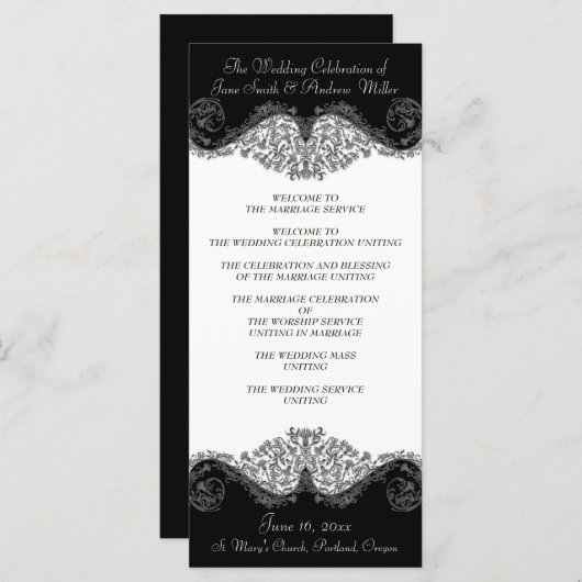 Schwarz-Weiß-Damast-Hochzeitsprogramme Programm (Vorne/Hinten)