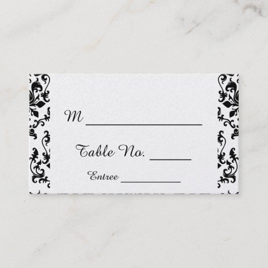 Schwarz-Weiß-Damast-Hochzeitsstipps-Platzkarten Platzkarte (Vorderseite)