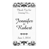 Schwarz-Weiß-Damast-Hochzeitsweinetikett (Vorne)