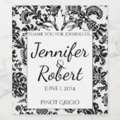 Schwarz-Weiß-Damast Hochzeitsweinetikett Weinetikett (Einzelnes Label)