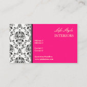 Schwarz-Weiß-Damast/Hot-Pink-Akzent Visitenkarte (Rückseite)