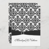 Schwarz-Weiß-Damast II Einladung zur Hochzeit (Vorne/Hinten)