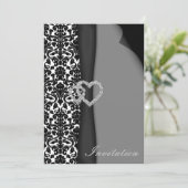 Schwarz-Weiß-Damast-IMITATE Farbbanddesign Einladung (Stehend Vorderseite)