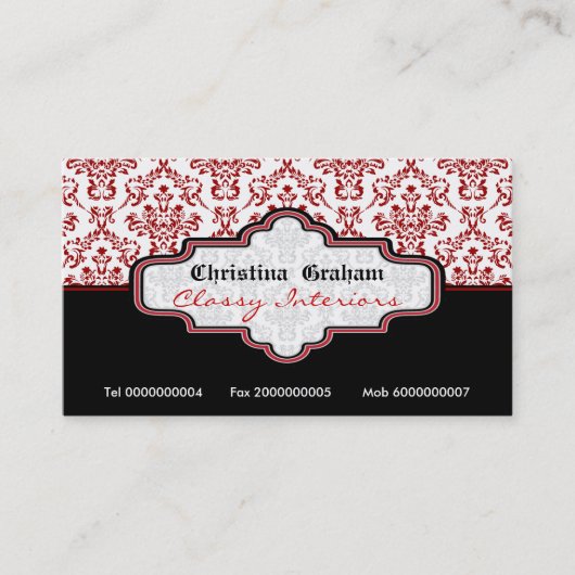 Schwarz-Weiß-Damast-Innenausstattung Visitenkarte (Vorderseite)