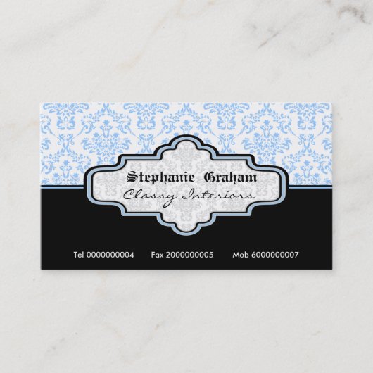 Schwarz-Weiß-Damast-Innenausstattung Visitenkarte (Vorderseite)