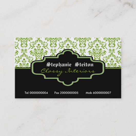 Schwarz-Weiß-Damast-Innenausstattung Visitenkarten Visitenkarte (Vorderseite)