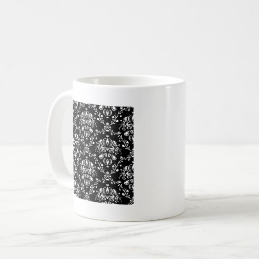 Schwarz-Weiß-Damast Kaffeetasse (Vorderseite Links)