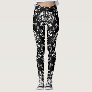 Schwarz-Weiß-Damast Leggings