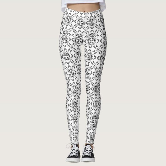 Schwarz-Weiß-Damast Leggings (Vorderseite)
