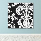 Schwarz-Weiß-Damast Leinwanddruck (Insitu (Holzboden))