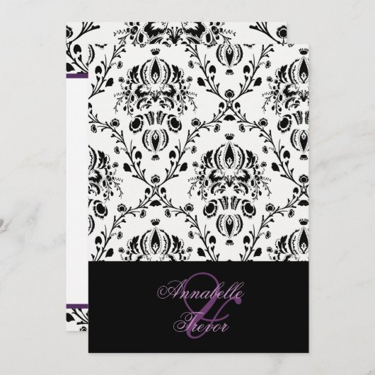 Schwarz-Weiß-Damast, maßgeschneiderte Hochzeit Einladung (Vorne/Hinten)