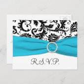 Schwarz-Weiß-Damast mit Blue-UAWG-Postkarte Einladungspostkarte (Vorne/Hinten)