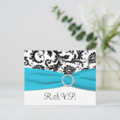 Schwarz-Weiß-Damast mit Blue-UAWG-Postkarte Einladungspostkarte (Stehend Vorderseite)