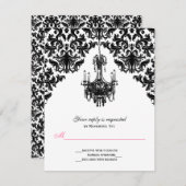 Schwarz-Weiß-Damast mit Kronleuchter-Antwortkarte RSVP Karte (Vorne/Hinten)
