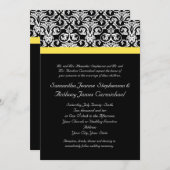 Schwarz/Weiß-Damast mit lebhaftem Gelb Einladung (Vorne/Hinten)