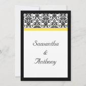 Schwarz/Weiß-Damast mit lebhaftem Gelb Einladung (Rückseite)