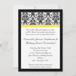 Schwarz/Weiß-Damast mit lebhaftem Gelb Einladung
