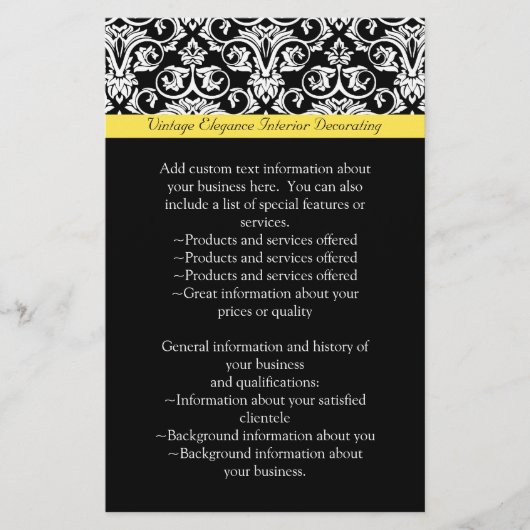 Schwarz/Weiß-Damast mit lebhaftem Gelb Flyer (Vorne)