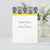 Schwarz/Weiß-Damast mit lebhaftem Gelb RSVP Karte (Stehend Vorderseite)