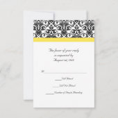 Schwarz/Weiß-Damast mit lebhaftem Gelb RSVP Karte (Rückseite)